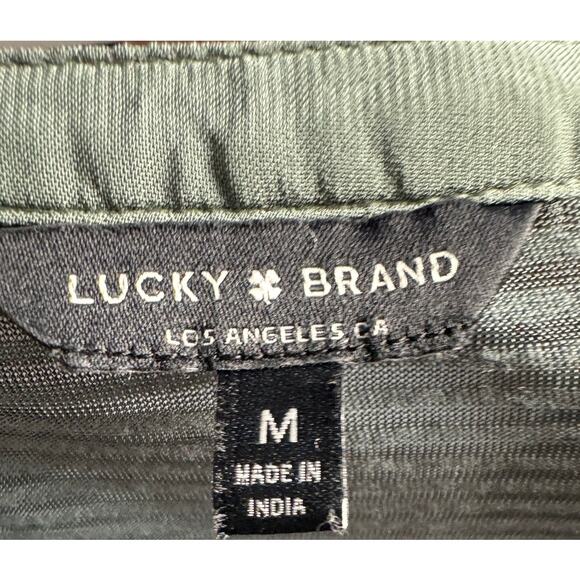 Lucky Brand Green Striped V-Neck Top Women’s Size Large Tie Sleeve - Picture 6 of 7